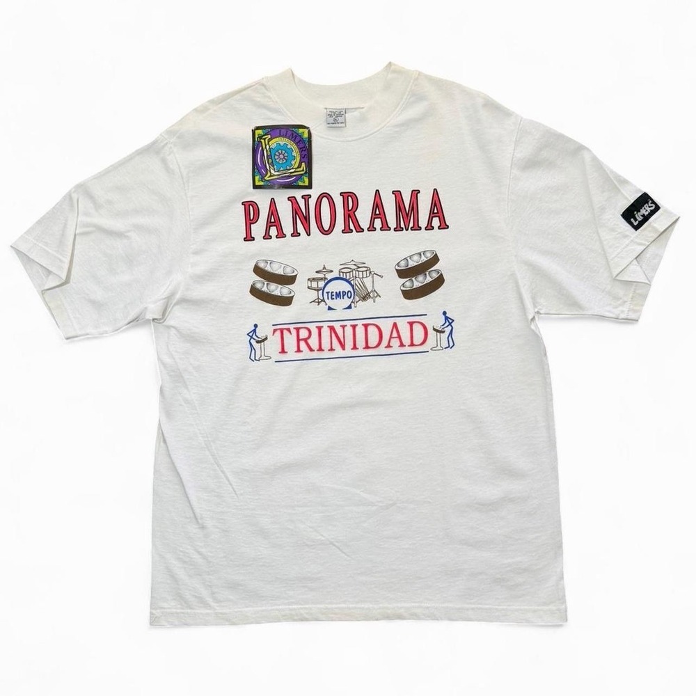Vintage 90s Deadstock NWT Panorama Trinidad Tempo Drums Art Graphic T-shirt XL